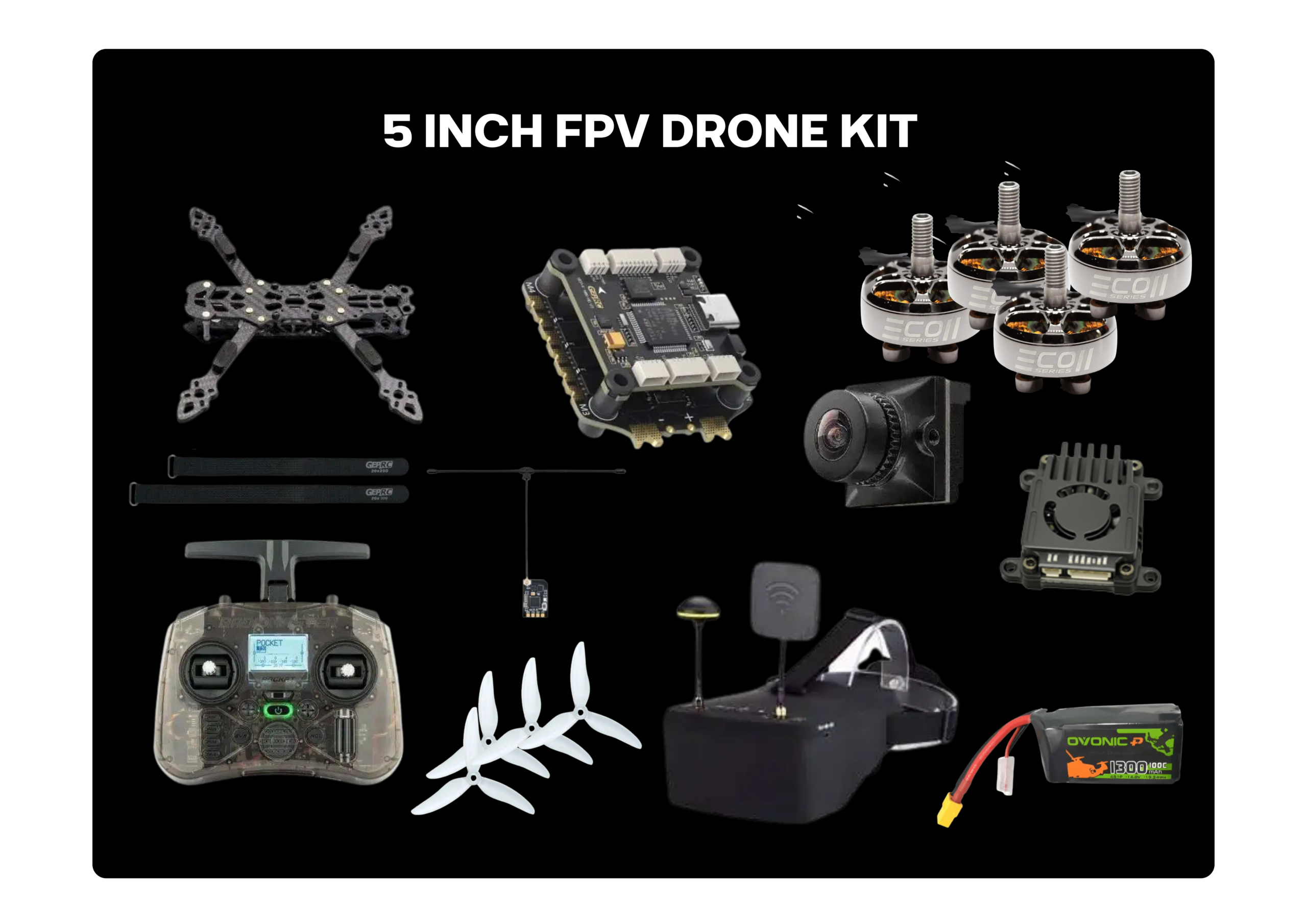 5 inch FPV drone kit with frame, motors and props