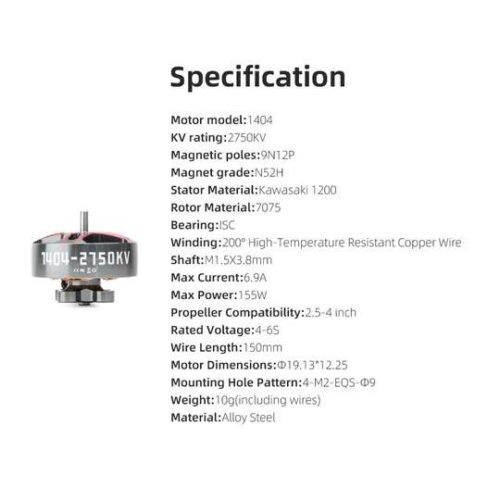 HGLRC SPECTER 1404 2750KV 4-6S Brushless Motor for FPV Freestyle 2inch Cinewhoop 4inch Toothpick Drones