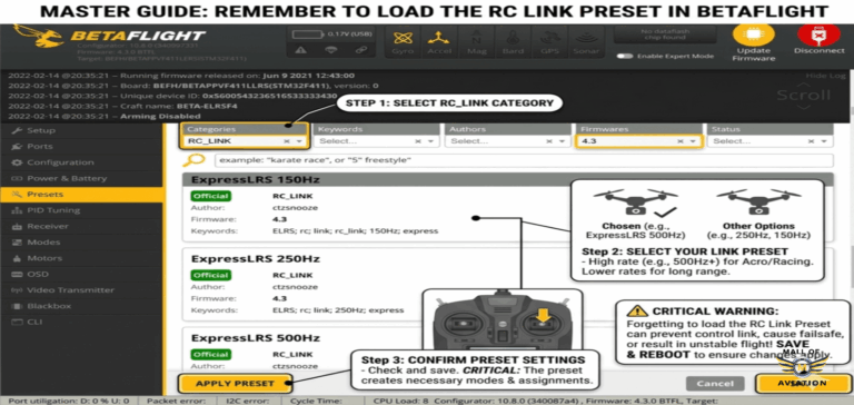 Don’t Forget to Load RC Link Preset in Betaflight