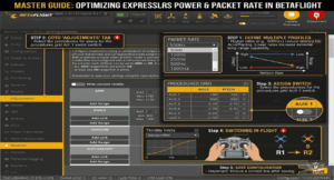 ExpressLRS settings for how to setup radiomaster t8l for fpv drones simulators showing power and packet rate options