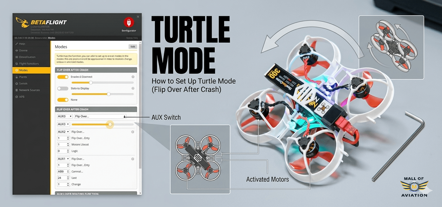 how to setup betaflight turtle mode flip over after crash step by step