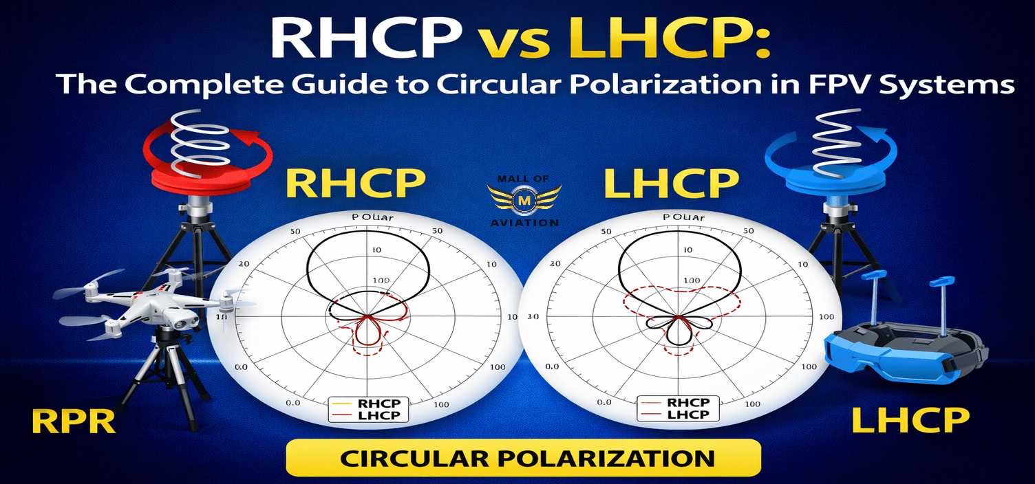 RHCP vs LHCP circular polarization comparison in FPV systems showing antenna patterns and signal performance